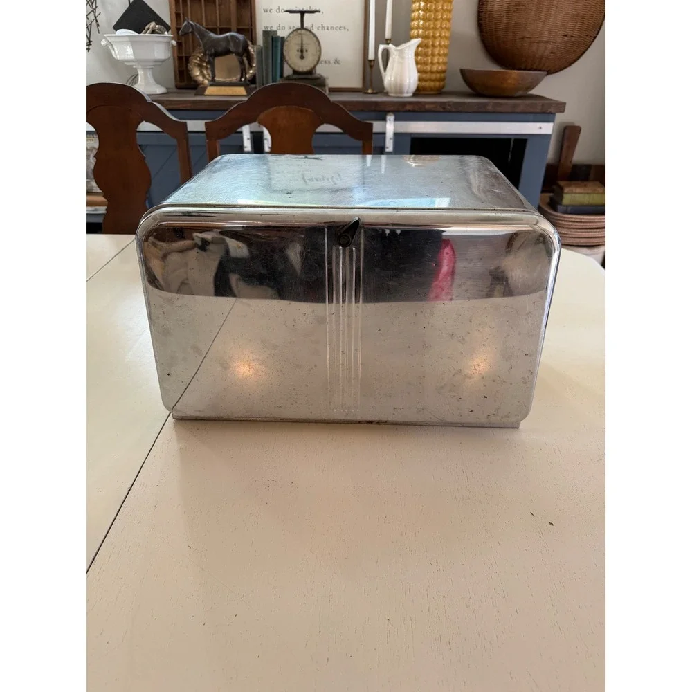 LINCOLN BeautyWare Bread Box Chrome Vintage MCM Kitchen Storage Silver Fair